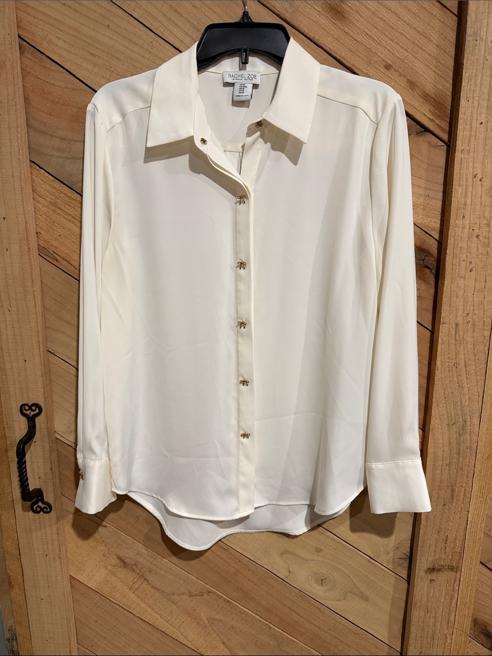 Rachel Zoe Ivory Silk-Look Button Down Shirt